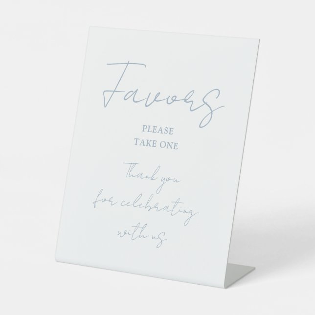 Dusty Blue Minimalist Elegant Script Favours Pedestal Sign (Front)