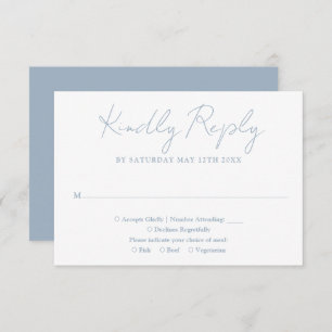 Dusty Blue Minimalist Elegant Script Wedding RSVP Card