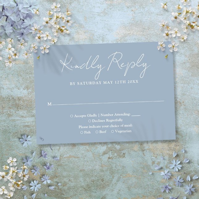 Dusty Blue Minimalist Elegant Script Wedding RSVP Card (Creator Uploaded)