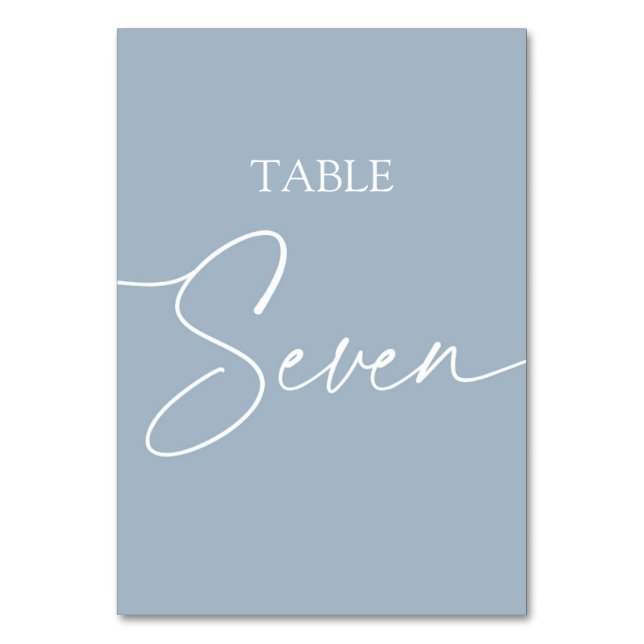 Dusty blue minimalist elegant table seven number (Front)