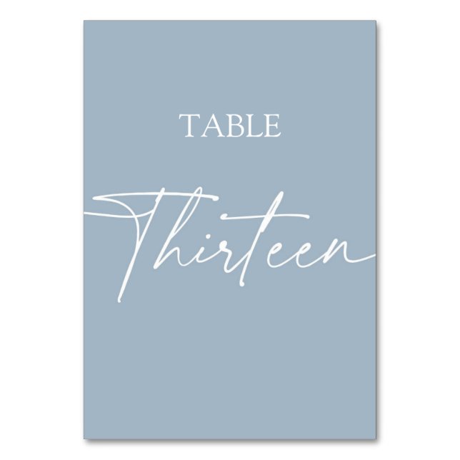 Dusty blue minimalist elegant table thirteen number (Front)
