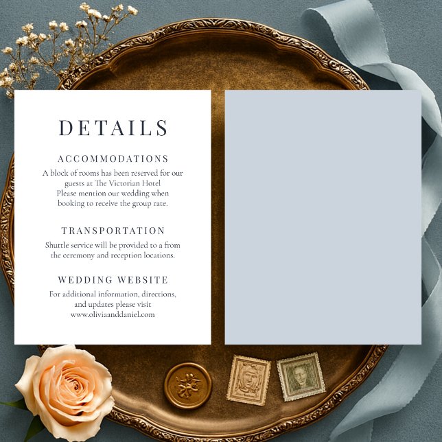 Dusty Blue Minimalist Elegant Wedding Details Invitation (Creator Uploaded)
