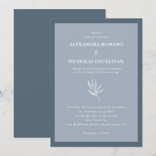 Dusty Blue Minimalist Floral Wedding Invitation