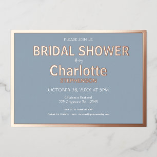 Dusty Blue Minimalist Gold Border Bridal Shower