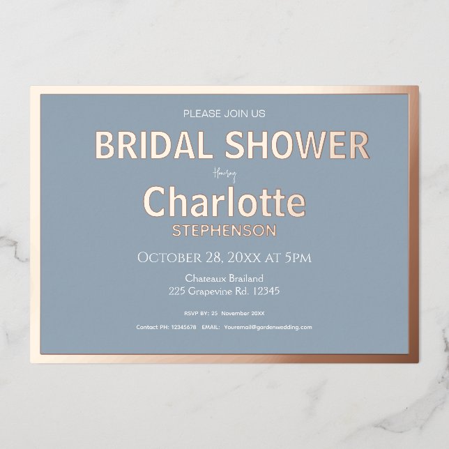 Dusty Blue Minimalist Gold Border Bridal Shower (Front)