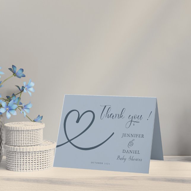Dusty Blue Minimalist Heart  Baby Shower Thank You Card (Creator Uploaded)