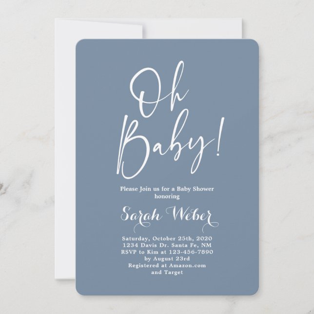 Dusty Blue minimalist modern baby shower boy Invitation (Front)