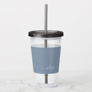Dusty Blue Minimalist Modern Monogram Elegant  Acrylic Tumbler