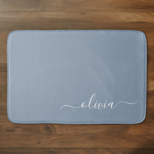 Dusty Blue Minimalist Modern Monogram Elegant  Bath Mat