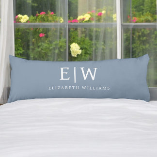 Dusty Blue Minimalist Modern Monogram Elegant Body Cushion