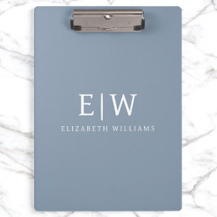 Dusty Blue Minimalist Modern Monogram Elegant Clipboard