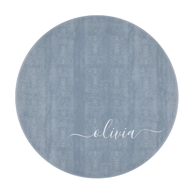Dusty Blue Minimalist Modern Monogram Elegant  Cutting Board (Front)