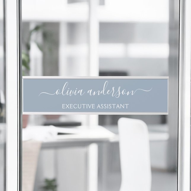 Dusty Blue Minimalist Modern Monogram Elegant Door Sign (Creator Uploaded)