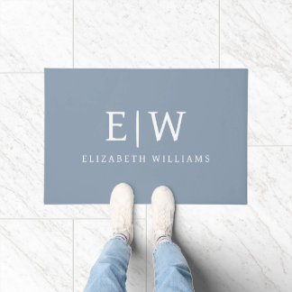 Dusty Blue Minimalist Modern Monogram Elegant Doormat