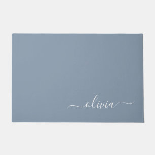 Dusty Blue Minimalist Modern Monogram Elegant  Doormat