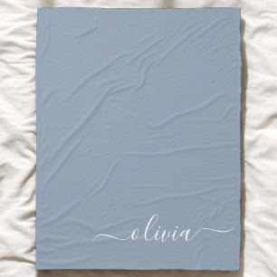 Dusty Blue Minimalist Modern Monogram Elegant  Fleece Blanket