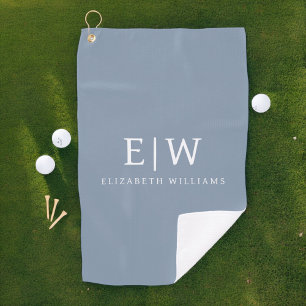 Dusty Blue Minimalist Modern Monogram Elegant Golf Towel