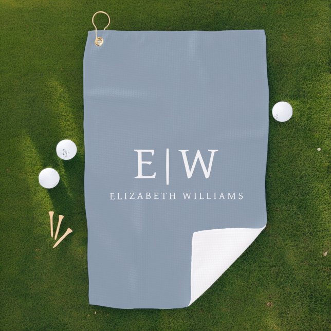 Dusty Blue Minimalist Modern Monogram Elegant Golf Towel (Creator Uploaded)