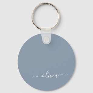Dusty Blue Minimalist Modern Monogram Elegant  Key Ring