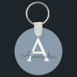 Dusty Blue Minimalist Modern Monogram Elegant  Key Ring<br><div class="desc">Introducing our Dusty Blue Minimalist Modern Monogram Elegant Collection: Elevate your style with understated sophistication and timeless charm. Our collection features minimalist designs in a soothing dusty blue hue, enhanced with elegant monograms tailored to your personal taste. From refined stationery to versatile accessories, each piece in our collection is meticulously...</div>