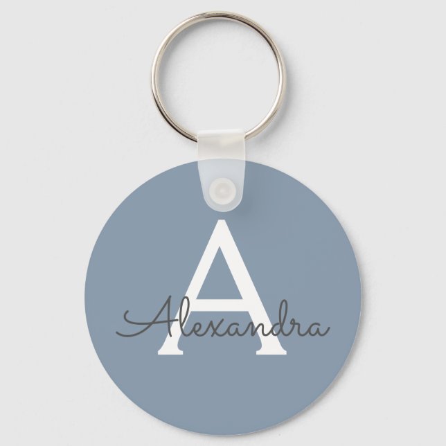 Dusty Blue Minimalist Modern Monogram Elegant  Key Ring (Front)