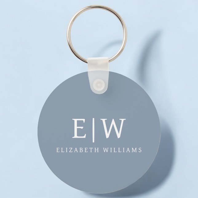 Dusty Blue Minimalist Modern Monogram Elegant Key Ring (Creator Uploaded)