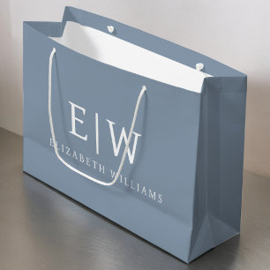 Dusty Blue Minimalist Modern Monogram Elegant Large Gift Bag