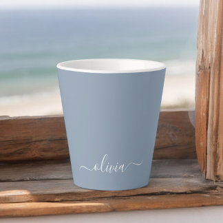 Dusty Blue Minimalist Modern Monogram Elegant Latte Mug