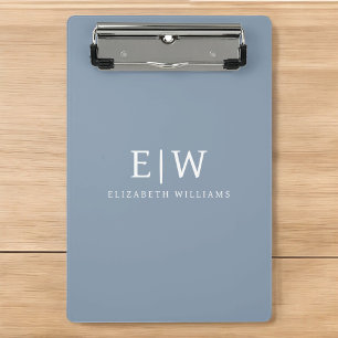Dusty Blue Minimalist Modern Monogram Elegant Mini Clipboard