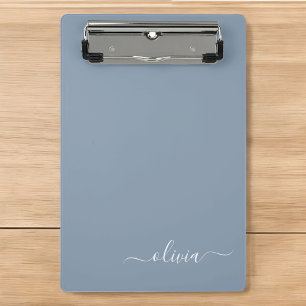 Dusty Blue Minimalist Modern Monogram Elegant Mini Clipboard