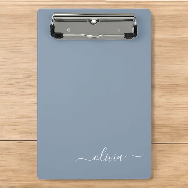 Dusty Blue Minimalist Modern Monogram Elegant Mini Clipboard (Creator Uploaded)