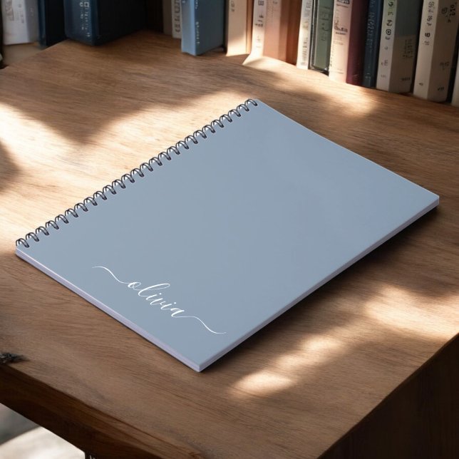 Dusty Blue Minimalist Modern Monogram Elegant Notebook (Creator Uploaded)