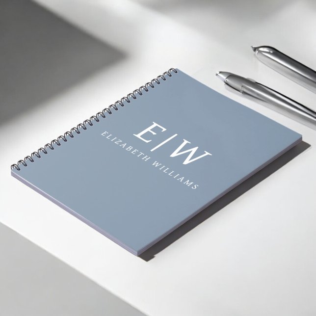 Dusty Blue Minimalist Modern Monogram Elegant Notebook (Creator Uploaded)