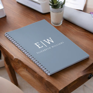 Dusty Blue Minimalist Modern Monogram Elegant Notebook
