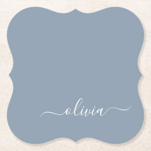 Dusty Blue Minimalist Modern Monogram Elegant  Paper Coaster