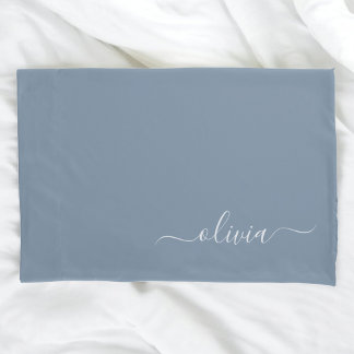 Dusty Blue Minimalist Modern Monogram Elegant Pillowcase