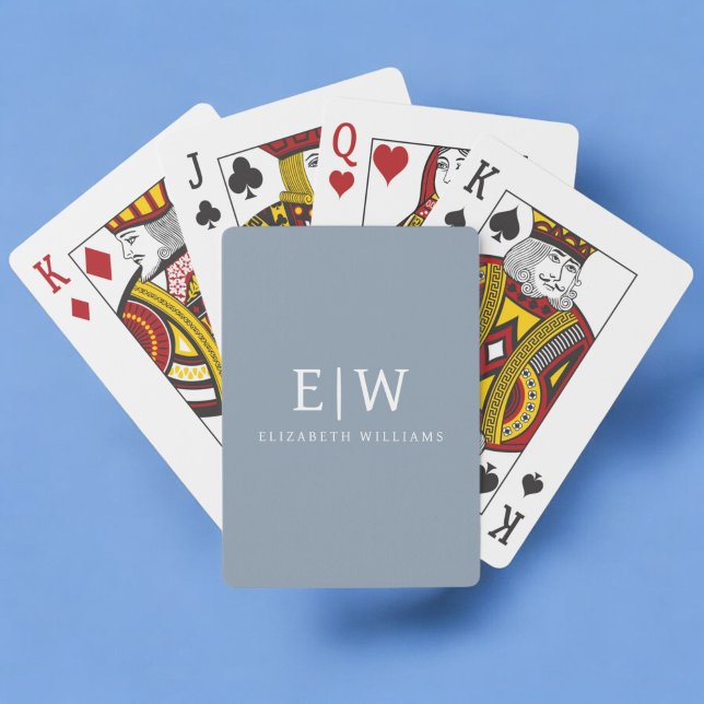 Dusty Blue Minimalist Modern Monogram Elegant Playing Cards (Creator Uploaded)