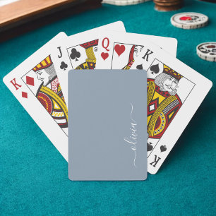 Dusty Blue Minimalist Modern Monogram Elegant Playing Cards