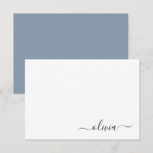 Dusty Blue Minimalist Modern Monogram Elegant Thank You Card