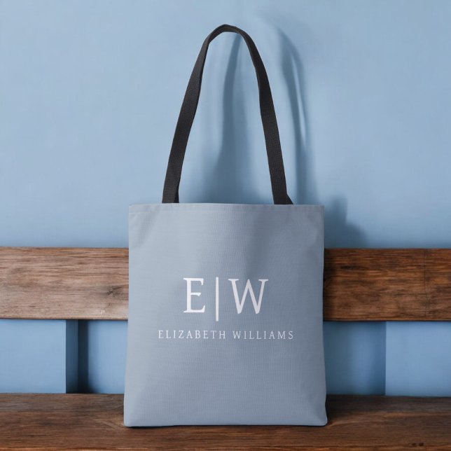 Dusty Blue Minimalist Modern Monogram Elegant Tote Bag (Creator Uploaded)