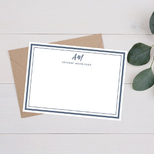 Dusty Blue Minimalist Monogram Thin & Thick Border Card