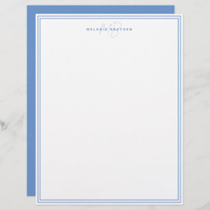 Dusty Blue Minimalist Monogram Two Border Custom Letterhead