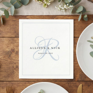 Dusty Blue Minimalist Monogram Wedding Napkins