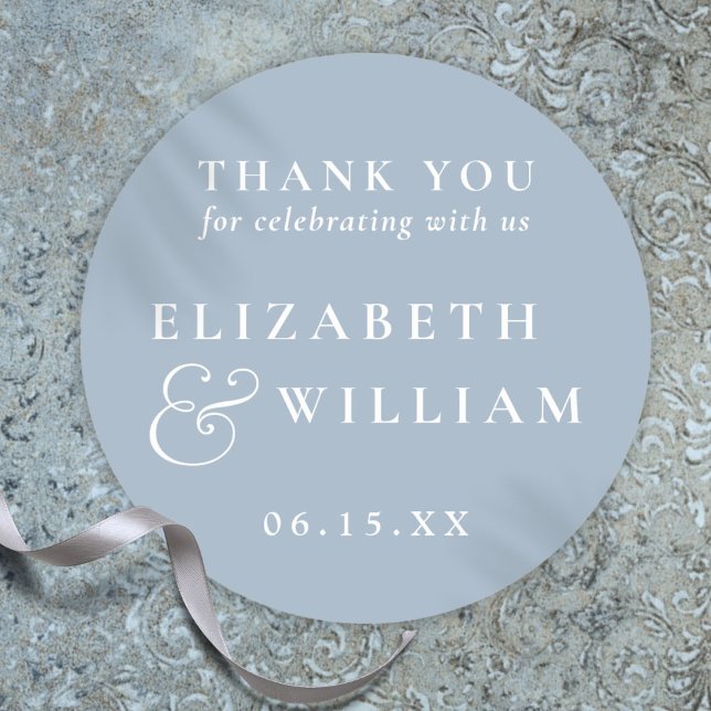 Dusty Blue Minimalist Monogram Wedding Thank You Classic Round Sticker (Dusty Blue Minimalist Monogram Wedding Thank You Classic Round Sticker)