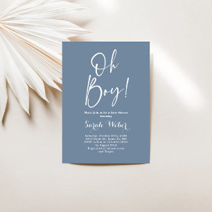 Dusty  Blue minimalist Oh baby shower invitation