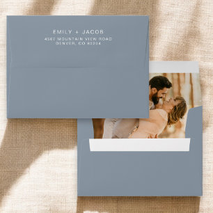 Dusty Blue Minimalist Photo Wedding  Envelope