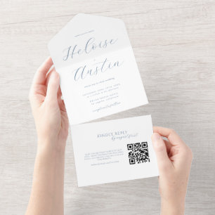 Dusty Blue Minimalist QR Code All in one invite