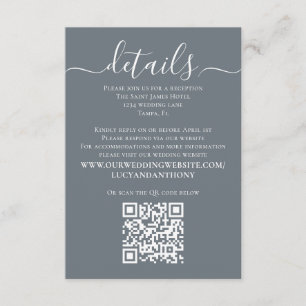 Dusty Blue Minimalist QR Code Calligraphy Details Enclosure Card