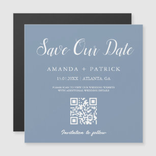 Dusty Blue Minimalist QR Code Save The Date Magnet