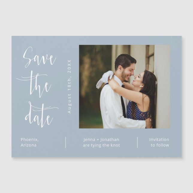 Dusty Blue Minimalist Save the Date Photo Magnet (Front)